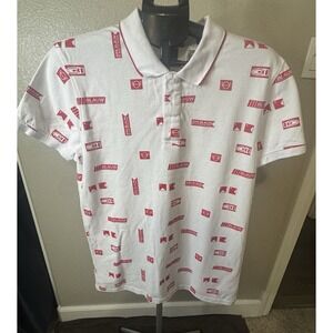 Scotch & Soda AMS Blauw Polo Shirt White Red Print Mens Large Graphic Logo